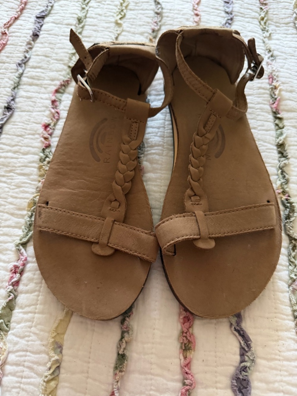 RAINBOW….Tan Braided T-Strap Women's Sandals